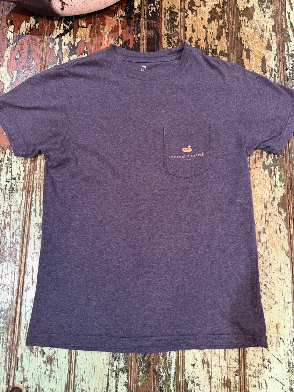 Southern Marsh Blue Short-Sleeve Tee with Deer Graphic on back, pocket